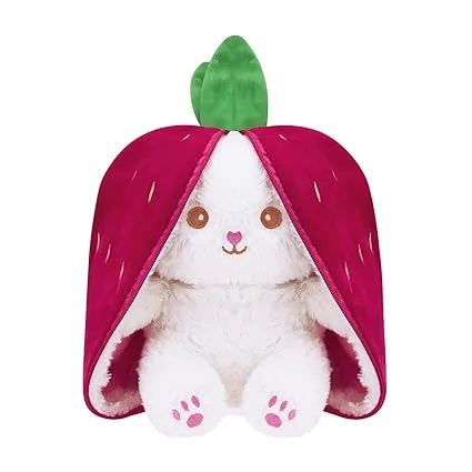 Jam & Honey Reversible Bunny Plush Toy | Carrot Strawberry Rabbit Soft Toy | Two-in-One Flip Plushie for Kids | Cute Gift Toy